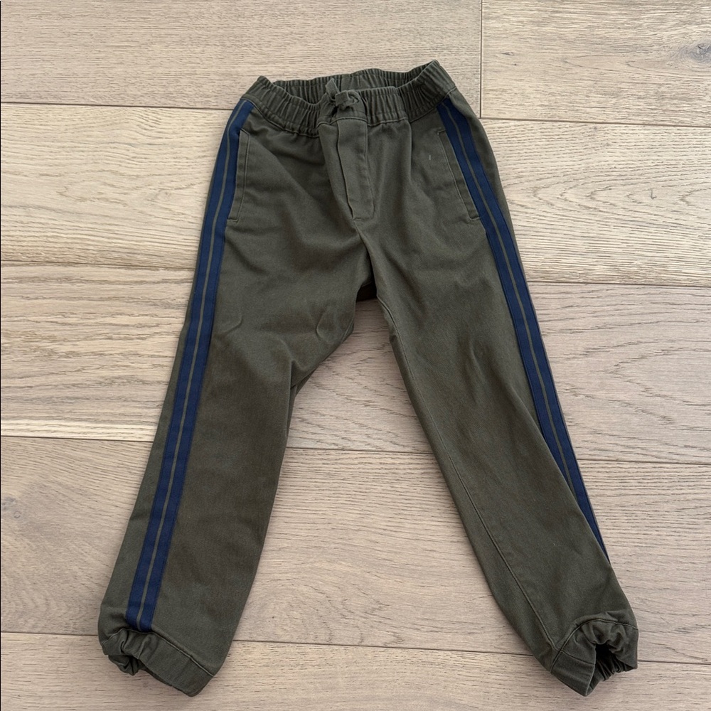 Janie & Jack Kids Olive Green Jogger Pants with Navy Stripes